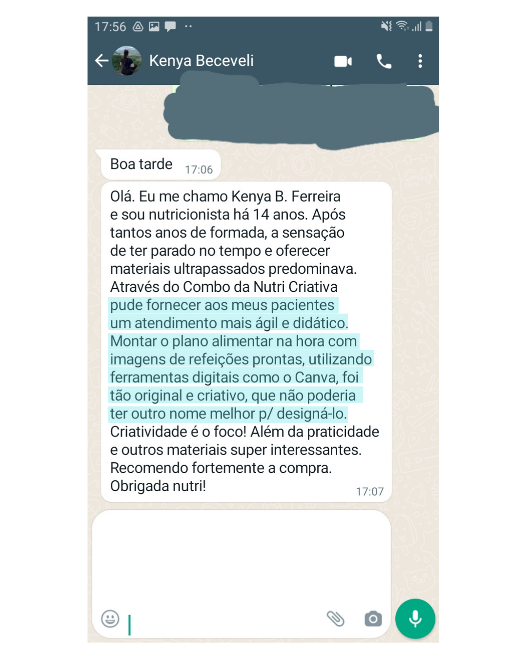 Depoimento real de aluna 1